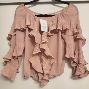 NWT Pink Pleated Ruffled Blouse